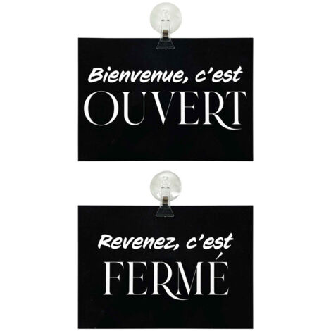Panneau "Ouvert - Fermé" en PVC format A5 avec fixation ventouse (fond noir)