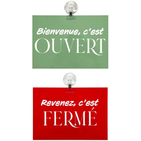 Panneau "Ouvert - Fermé" en PVC format A5 avec fixation ventouse (fond pastel)
