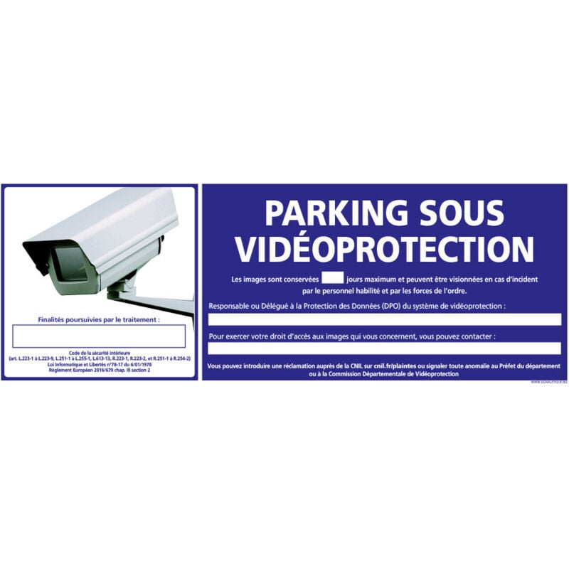 Panneau parking sous video protection (G1194) - Plastique pvc 1,5 mm - 980 x 350 mm