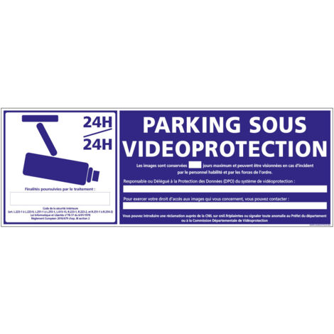 PANNEAU PARKING SOUS VIDEOPROTECTION 24H/24H (G0885-LOI-B-NEW) - Adhésif - 210 x 75 mm