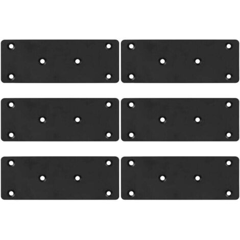 Panneau perforé 6 pièces, plaque de connexion de connecteur en métal, panneau perforé en fer plat, plaque de support noire pour les projets de réparation de meubles, épaisseur 3 mm/128 x 48 mm