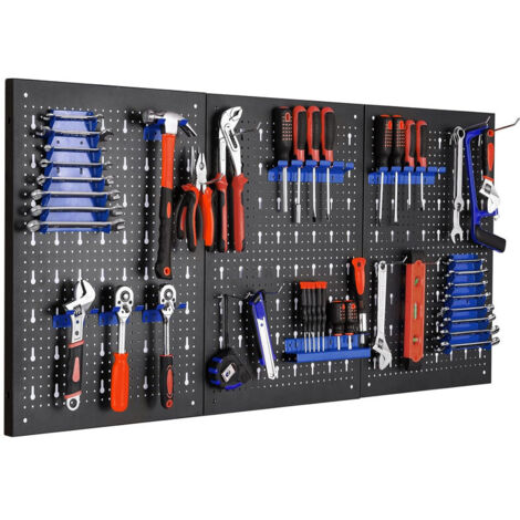 Panneau perforé mural en métal 117 × 55 cm – Kit de 17 pièces avec crochets et bacs de rangement, organisateur d’outils pour garage