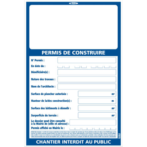 Panneau Permis de construire grand modèle 800 x 1200 mm SOFOP TALIAPLAST - 570101