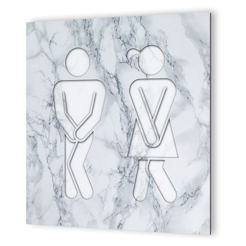 Panneau pictogramme de signalisation · Toilettes Mixtes Humoristique Texture Marbre Blanc
