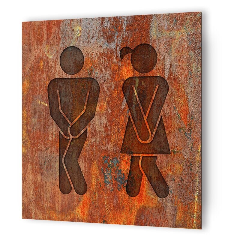 Decoho - Panneau pictogramme de signalisation · Toilettes Mixtes Humoristique Texture Rouille