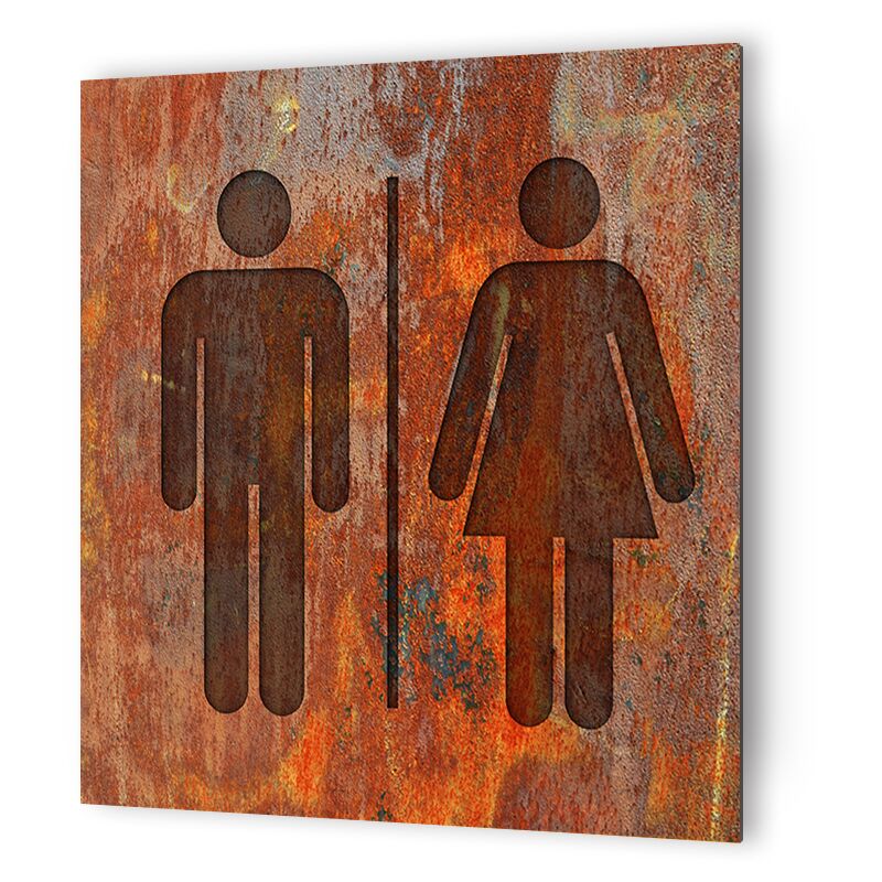 Panneau pictogramme de signalisation · Toilettes Mixtes Texture Rouille