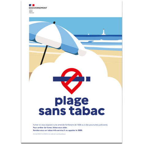 Panneau "Plage sans tabac" – Décret 2025-582 – ADHÉSIF – Format 15x21 cm – Signalétique obligatoire