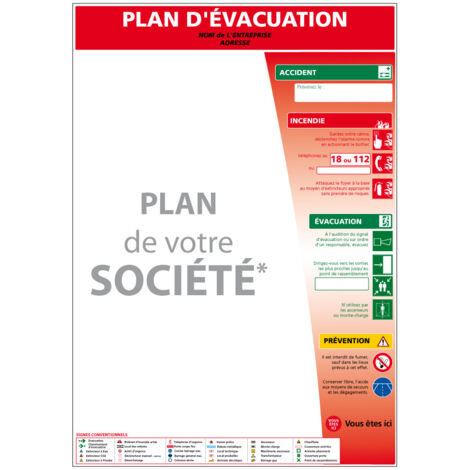 Panneau PLAN D'ÉVACUATION – PVC 1,5 mm – 210 x 300 mm