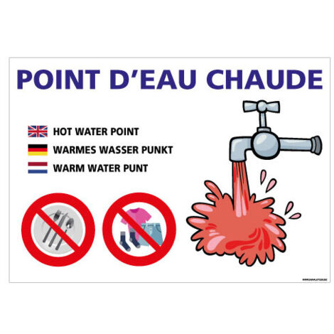 PANNEAU POINT D'EAU CHAUDE (H0433) - Adhésif - 105 x 75 mm