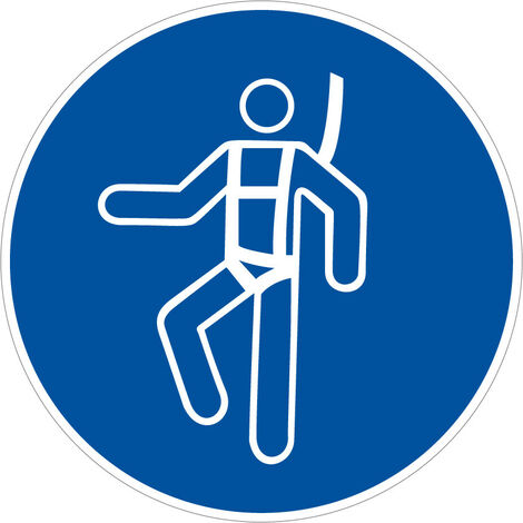 Panneau Port du Harnais de Sécurité Obligatoire - Signalisation EPI - Aluminium 2 mm - Diamètre 125 mm