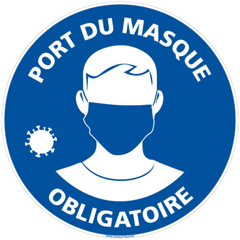 Panneau Port du Masque Obligatoire Rond Bleu. Signalisation CORONAVIRUS. Autocollant Masque Obligatoire, panneau PVC, Aluminium