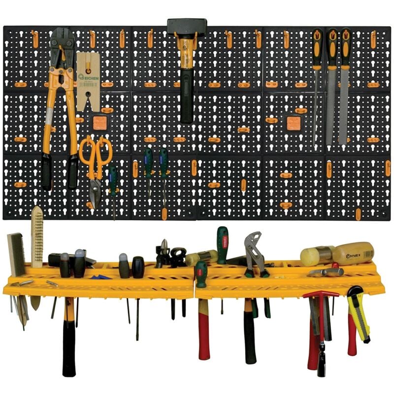 Panneau porte Outils 50 x 100 x 1.7cm Kit modulable 2 panneaux perforés 1 étagère porte outils + 50 crochets Assortis