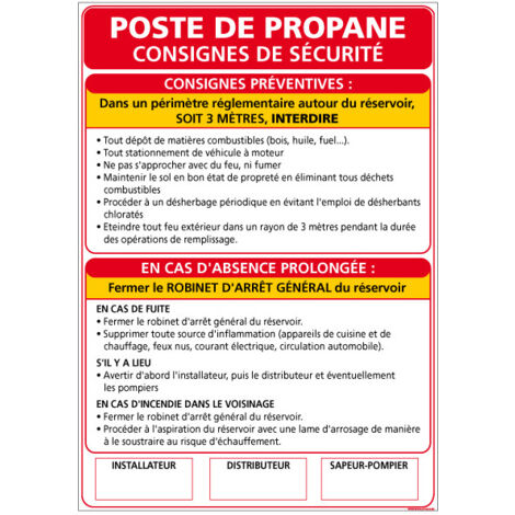 Panneau POSTE DE PROPANE – Aluminium 2 mm – 210 x 300 mm
