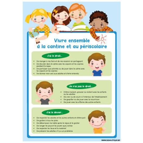 PANNEAU POUR ENFANT VIVRE BIEN A LA CANTINE ET AU PERISCOLAIRE (G1501) - Adhésif - 75 x 105 mm