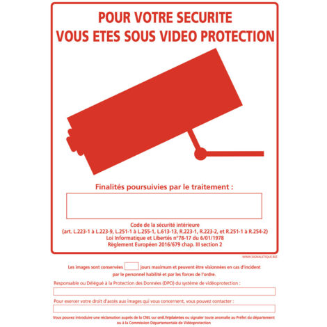Panneau POUR VOTRE SECURITE VOUS ETES SOUS VIDEO PROTECTION (G1233) - Aluminium 2 mm - 450 x 630 mm