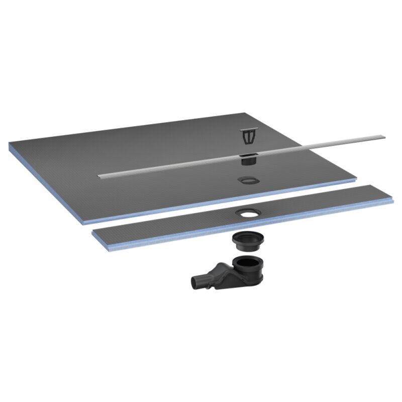 Pack receveur de douche pré-penté 104 x 120 x 3,8 cm Wedi Fundo Flex béton + bonde horizontale + écoulement linéaire + support