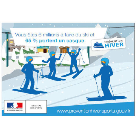 PANNEAU PREVENTIF PORT DU CASQUE EN SKI (H0370) - Adhésif - 105 x 75 mm