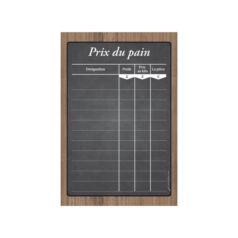Panneau 'prix du pain' dimensions 60 x 40 cm