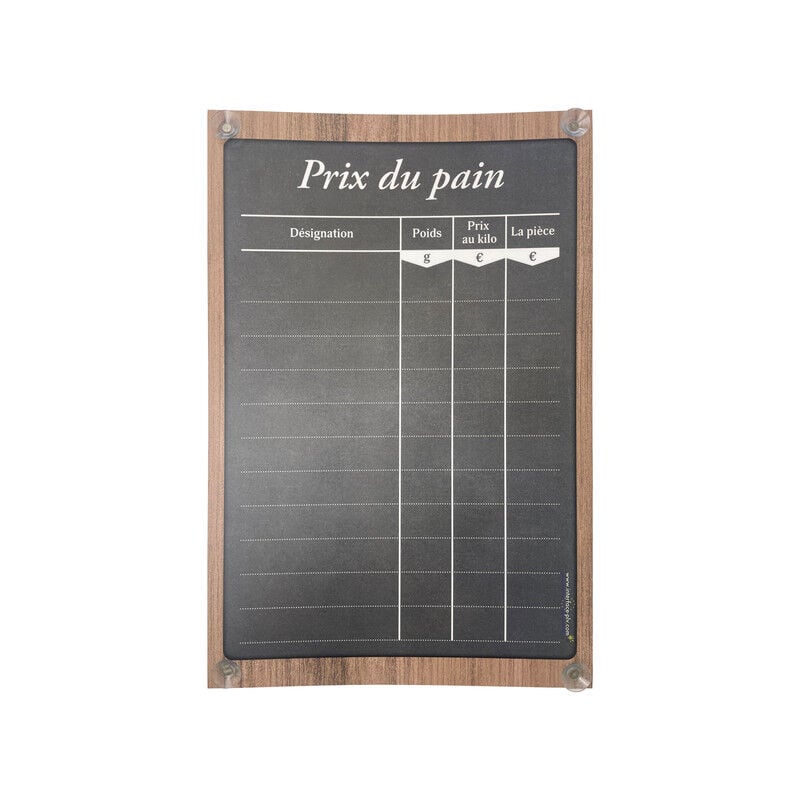 Panneau 'prix du pain' dimensions 60 x 40 cm avec fixation ventouses