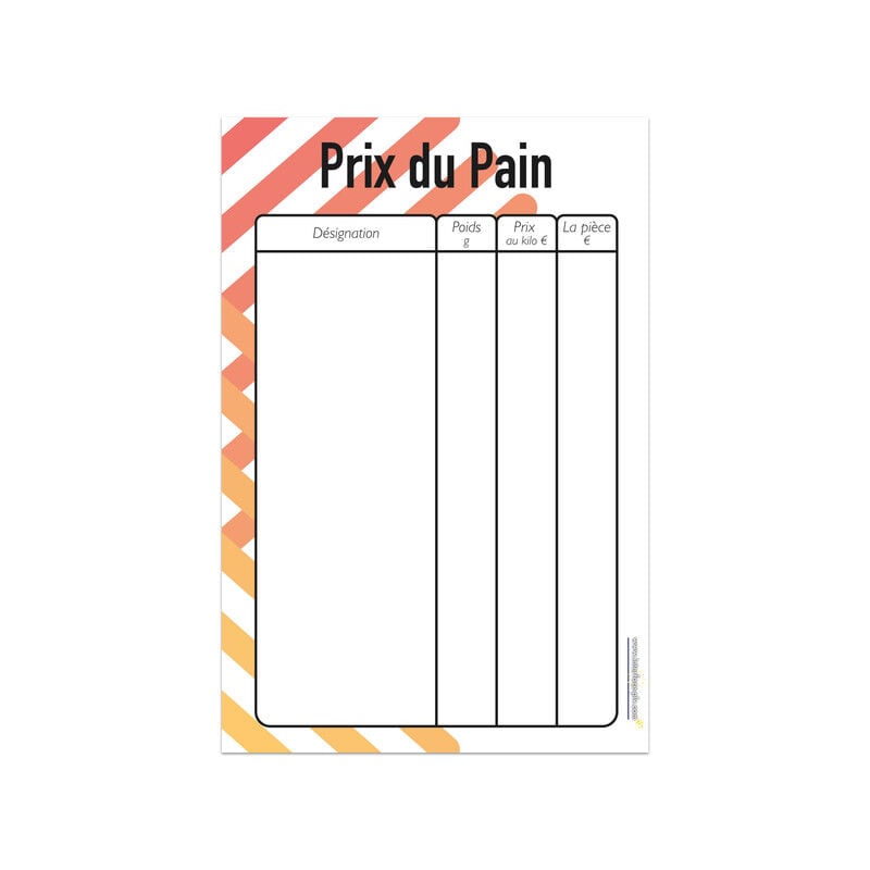 Panneau 'prix du pain' (fond blanc) dimensions 60 x 40 cm