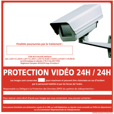 PANNEAU PROTECTION VIDEO 24H/24H (G1173) - Aluminium 2 mm - 450 x 450 mm