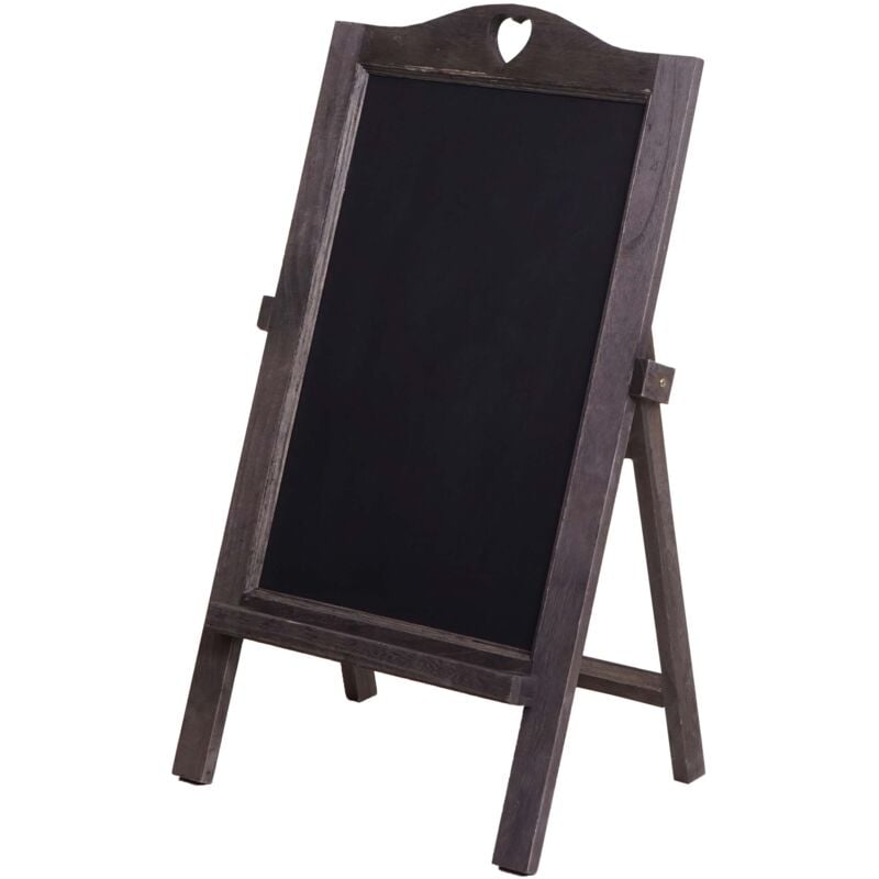 Panneau publicitaire sur pied avec décoration cœur compartiment rangement pour craies 66x37x27 cm aspect vieilli vintage gris-brun 040008575