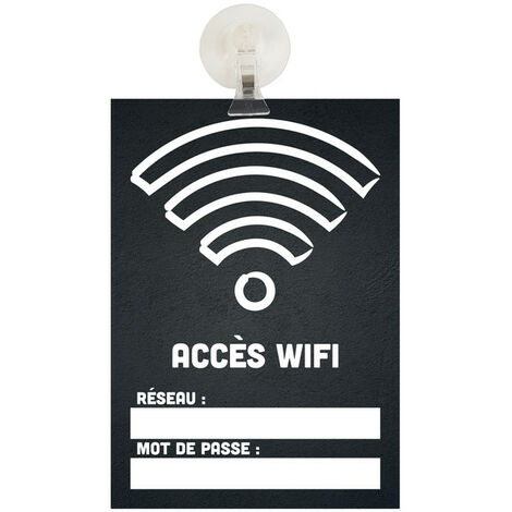 Panneau PVC "ACCÈS WIFI" fond noir format A5 avec fixation ventouse