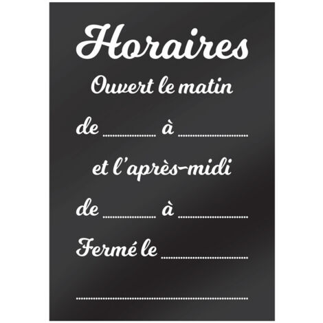 Panneau PVC "HORAIRES" fond noir brillant format A4