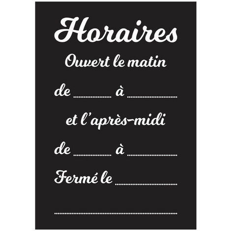Panneau PVC "HORAIRES" fond noir mat format A4