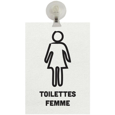 Panneau PVC "TOILETTES FEMME" fond blanc format A5 avec fixation ventouse