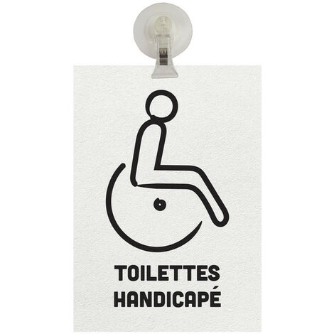 Panneau PVC "TOILETTES HANDICAPÉ" fond blanc format A5 avec fixation ventouse