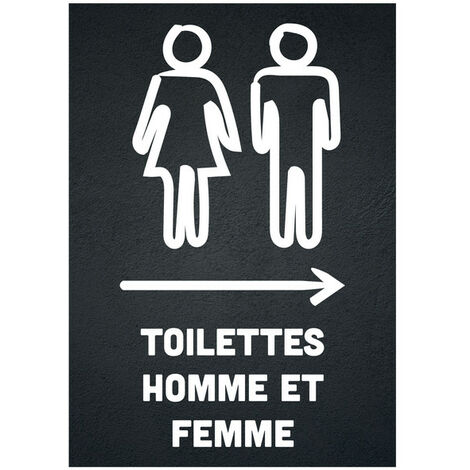 Panneau PVC "TOILETTES HOMME ET FEMME" flèche à droite fond noir format A5