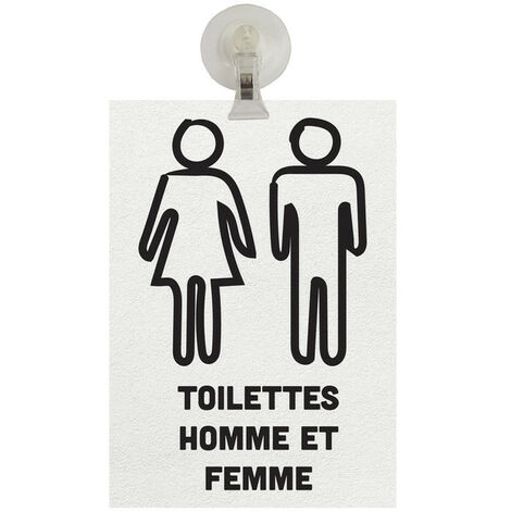 Panneau PVC "TOILETTES HOMME ET FEMME" fond blanc format A5 avec fixation ventouse