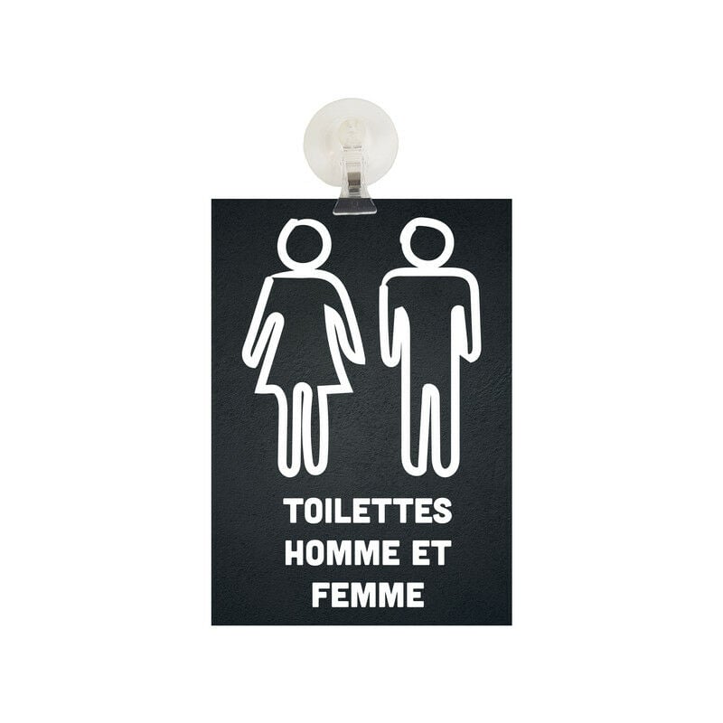 Interface Plv - Panneau pvc 'toilettes homme et femme' fond noir format A5 avec fixation ventouse