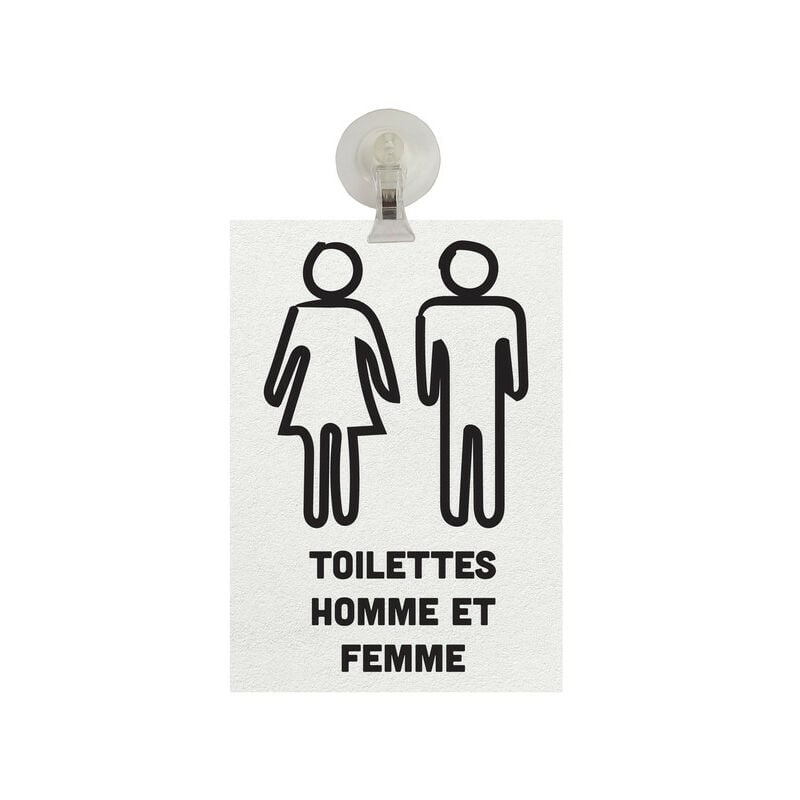 Interface Plv - Panneau pvc 'toilettes homme et femme' fond blanc format A5 avec fixation ventouse