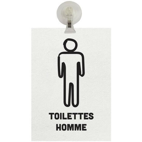 Panneau PVC "TOILETTES HOMME" fond blanc format A5 avec fixation ventouse