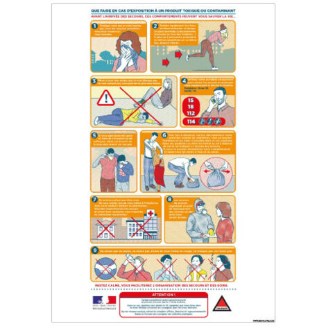 PANNEAU QUE FAIRE EN CAS D'EXPOSITION A UN PRODUIT TOXIQUE OU CONTAMINANT (VIGIPIRATE11) - Adhésif - 150 x 210 mm
