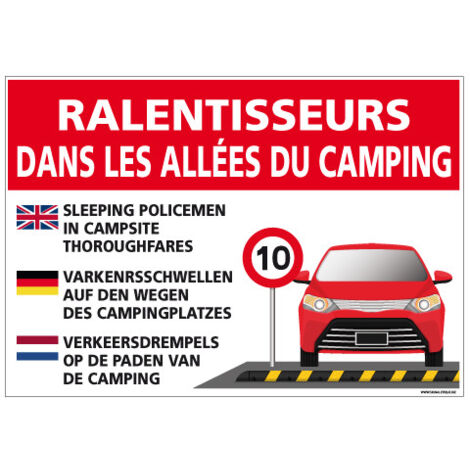 PANNEAU RALENTISSEURS DANS LES ALLEES DE CAMPING (H0315) - Adhésif - 420 x 300 mm