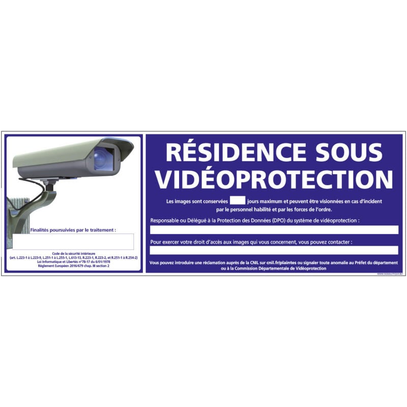 Panneau residence sous videoprotection (G0846-LOI-B-NEW) - Aluminium 2 mm - 700 x 250 mm