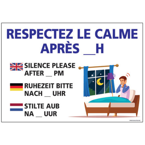 PANNEAU RESPECTEZ LE CALME APRES ...H (H0299-PERSO) - Adhésif - 210 x 150 mm