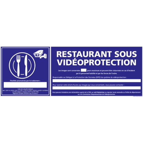 PANNEAU RESTAURANT SOUS VIDEOPROTECTION (G1396) - Adhésif - 980 x 350 mm