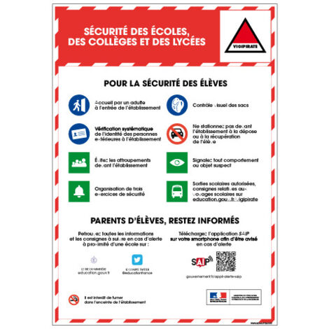 Panneau Sécurité des Ecoles, Collèges et Lycées (VIGIPIRATE9) - Adhésif - 210 x 300 mm