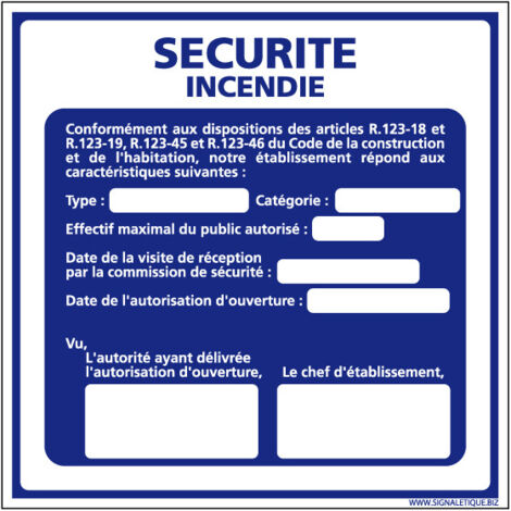 Panneau SÉCURITÉ INCENDIE à compléter –  Adhésif – 125 x 125 mm