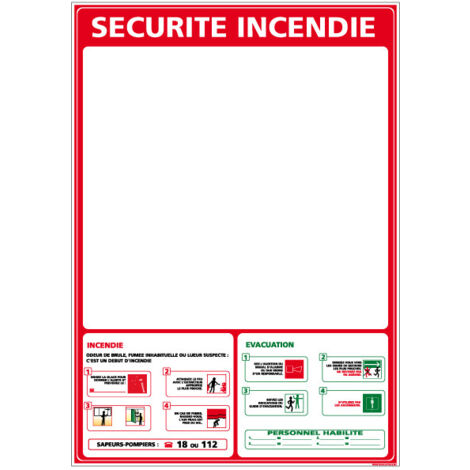 Panneau SÉCURITÉ INCENDIE – Adhésif – 300 x 420 mm