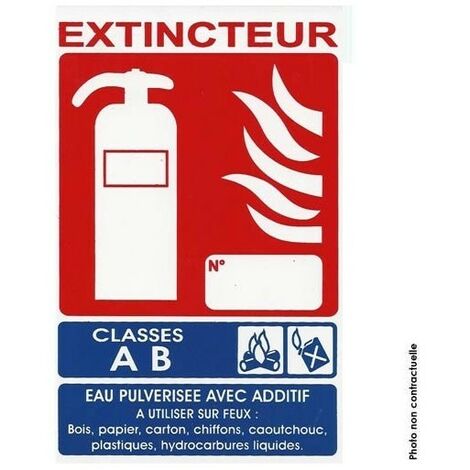 Panneau signalétique extincteur AB – PVC M1 résistant au feu – Conformité EN3 et NF X08-003 – Installation au-dessus de l'extincteur – Jod1