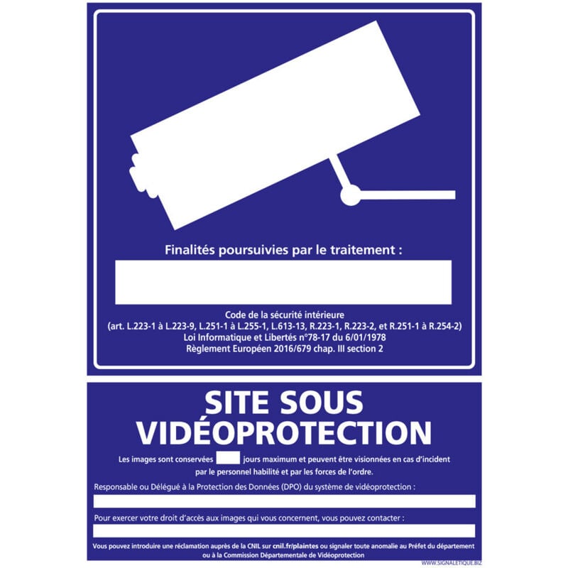 PANNEAU SITE SOUS VIDEO PROTECTION (G1217) - Plastique PVC 1,5 mm - 450 x 630 mm