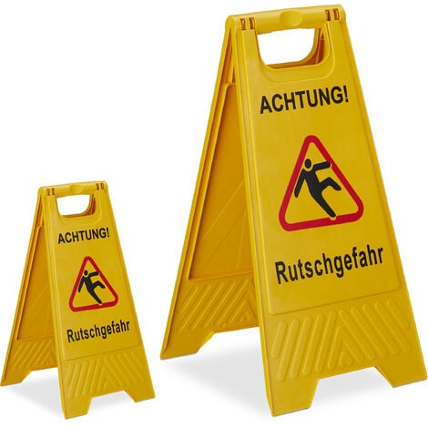 Panneau sol glissant, lot de 2, pliant, pancarte, texte (en allemand) sur les deux côtés, chevalet attention, jaune