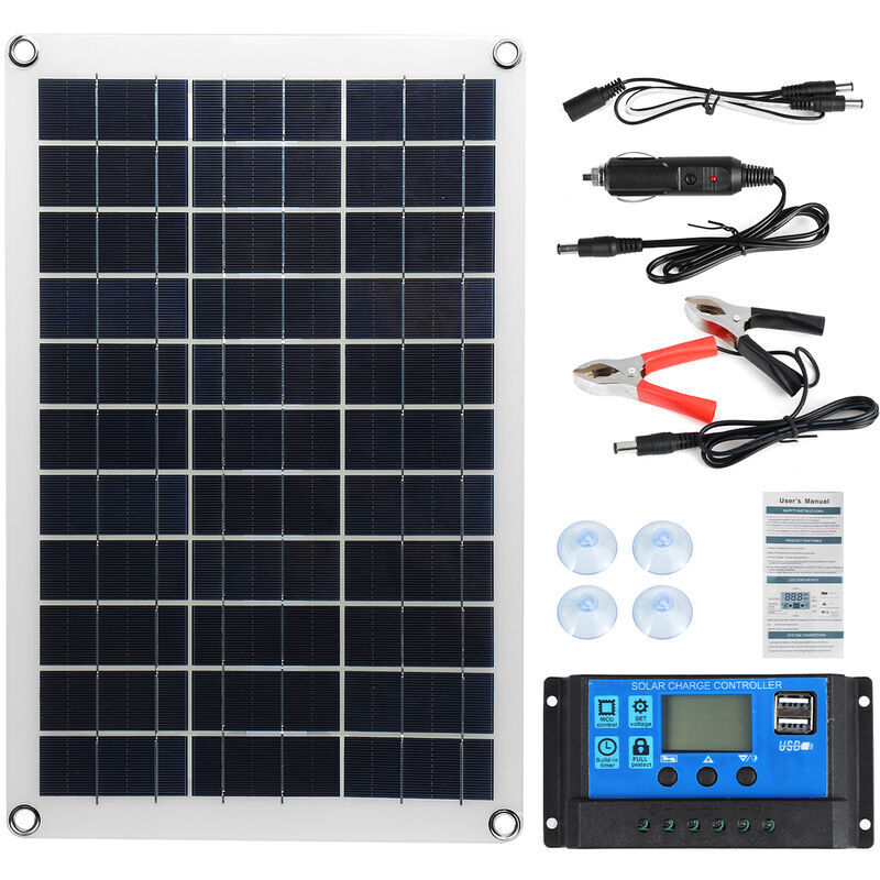 Panneau solaire 100W – Kit contrôleur LCD 10-100A – Dimensions 420x280x30mm – Puissance de sortie stable pour activités de plein air