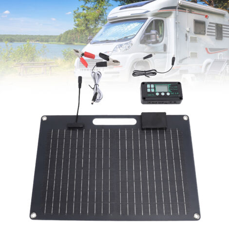 Panneau Solaire 100W Mono-Cristallin Noir Double Sortie 12V/24V Chargeur de Batterie Voiture avec 2 Ports USB Régulateur 100A