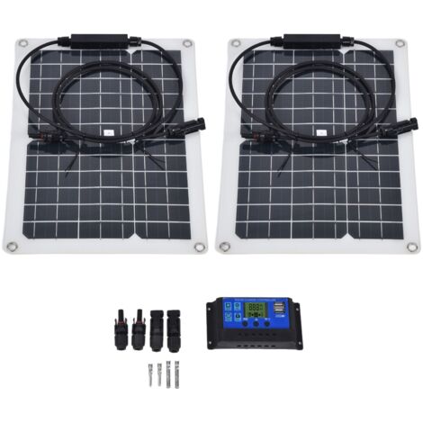 Panneau Solaire 15W Monocristallin 2 Pièces avec Régulateur 50A pour Camping, Bateau, Van